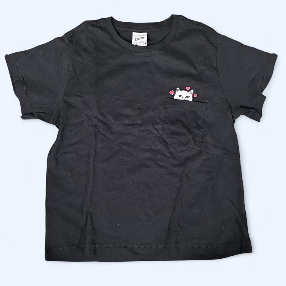 RIPNDIP Lord Nermal Pocket T-Shirt Black Heart Cat Graphic Mens Small